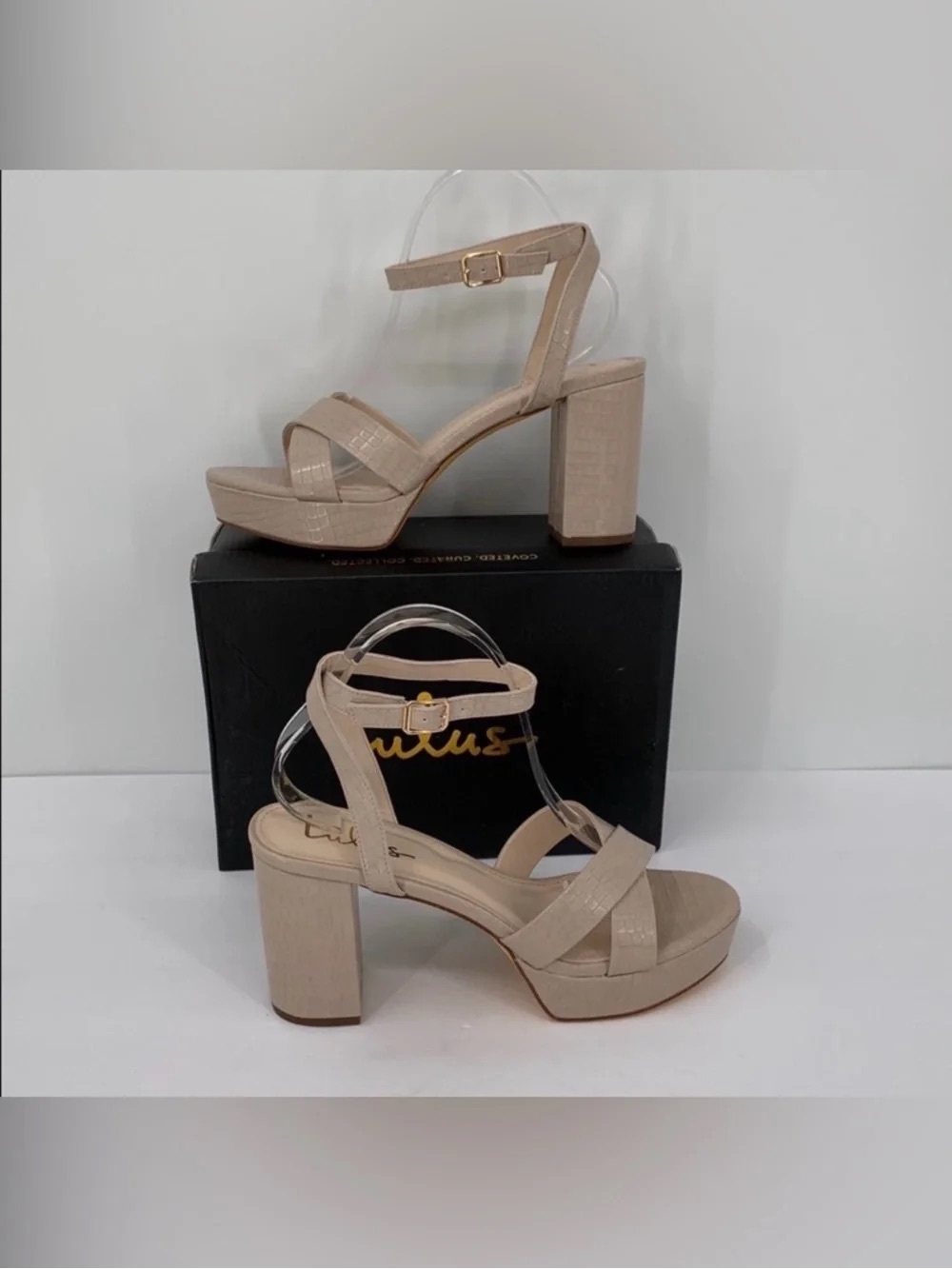 Beige Platform Block Heel Sandals with Ankle Strap